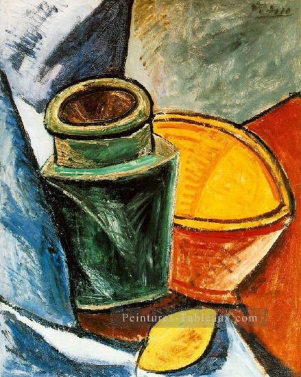 Cruche bol et citron 1907 cubisme Pablo Picasso Peintures à l'huile